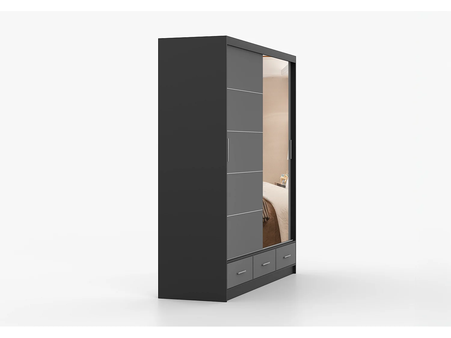 Armoire Solian 203 cm avec miroir - Noir - Gris