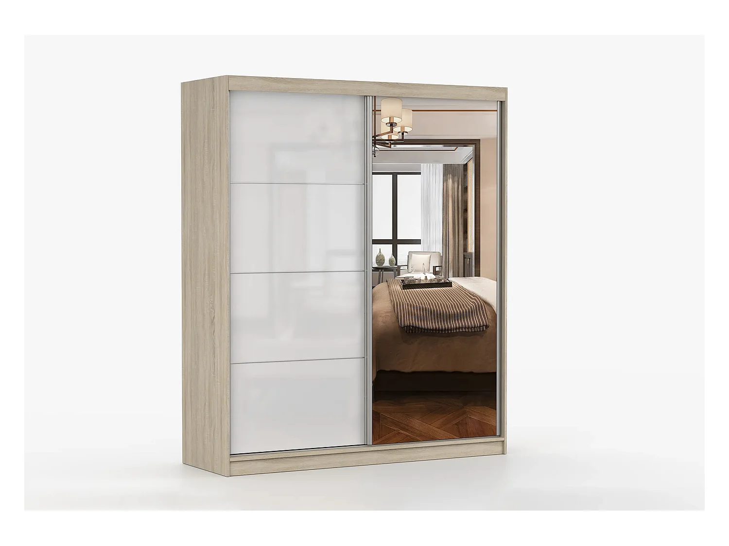 Armoire Naélie 183 cm avec miroir - Chêne - Blanc