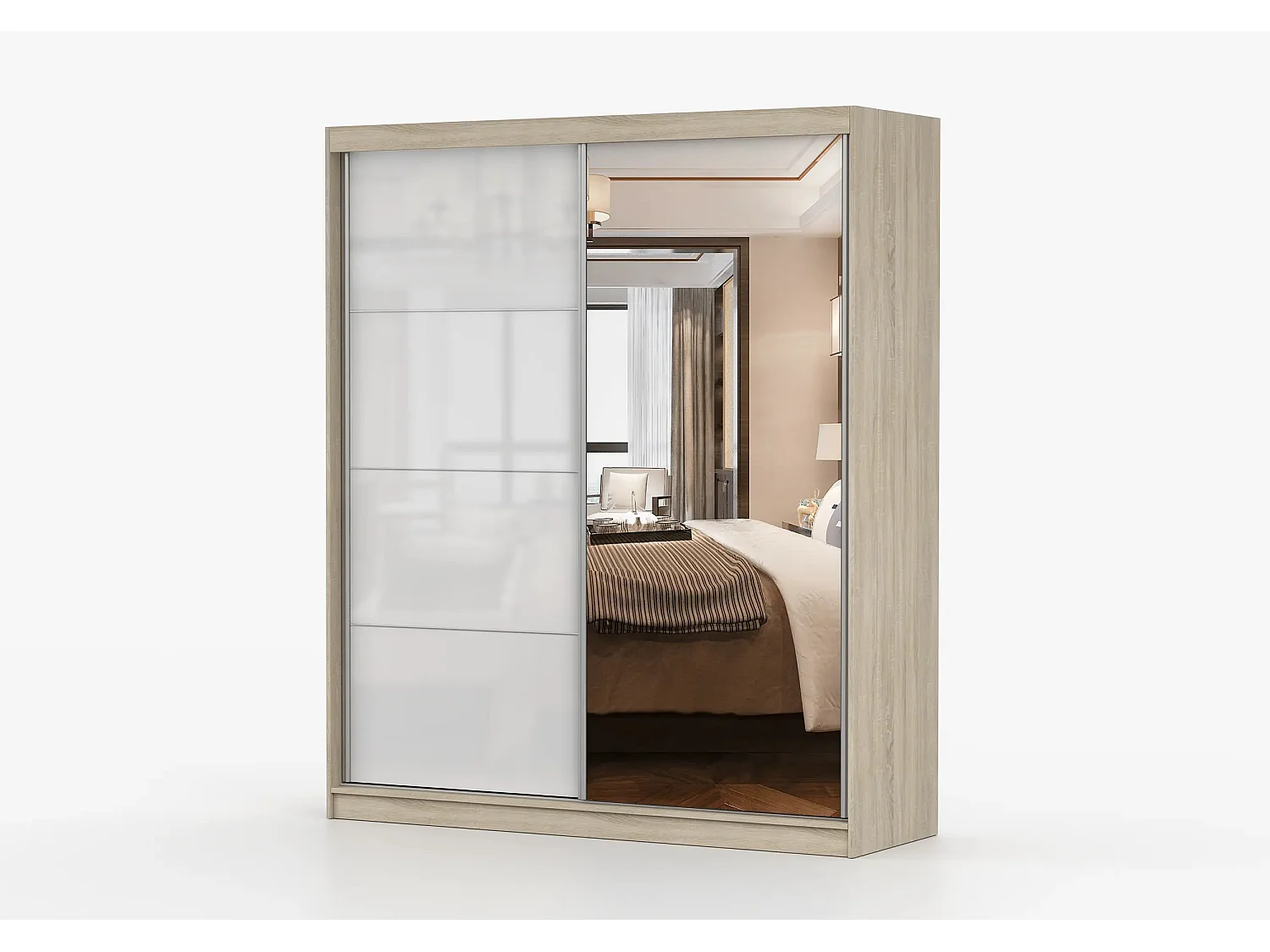 Armoire Naélie 183 cm avec miroir - Chêne - Blanc