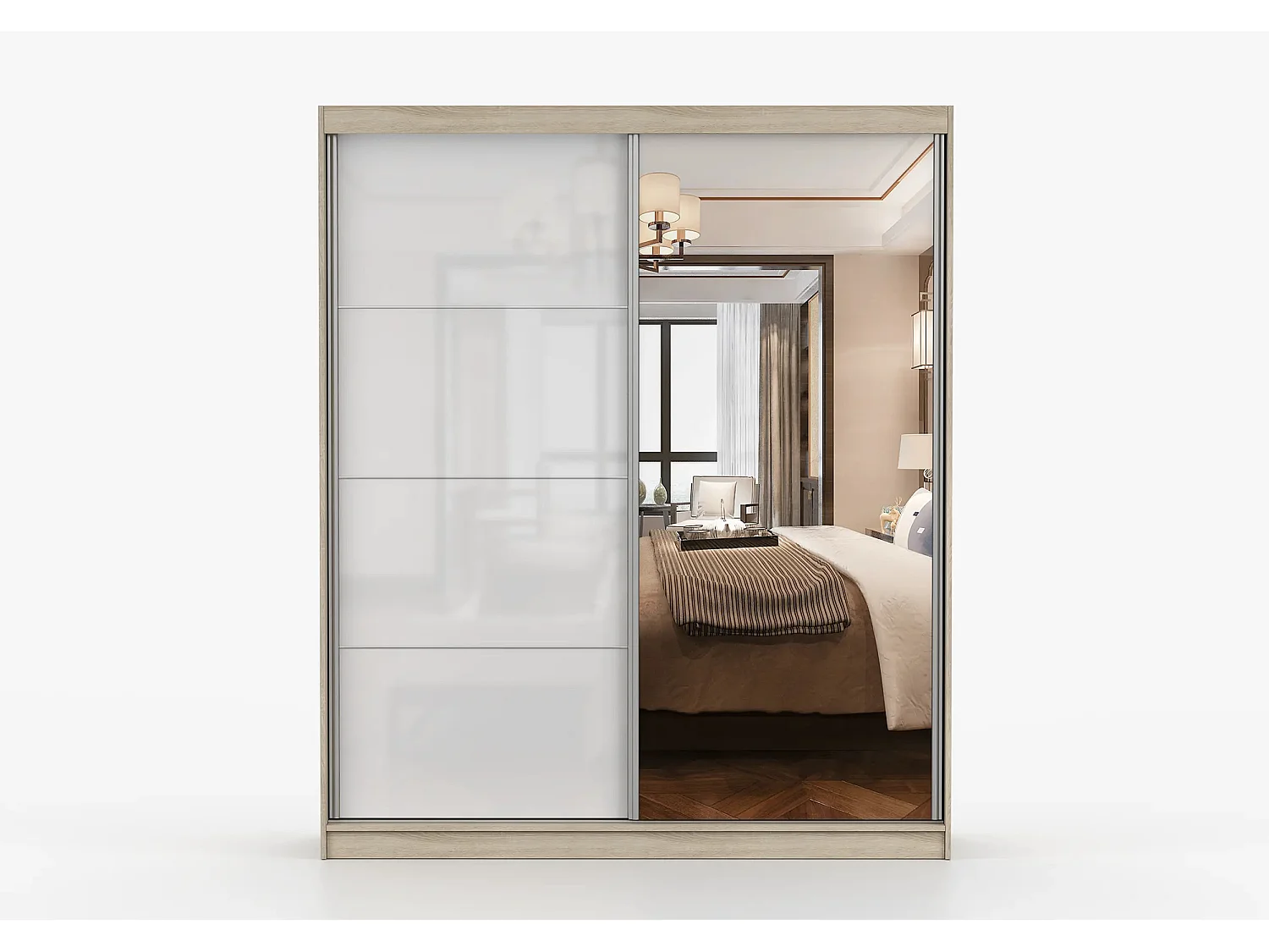 Armoire Naélie 183 cm avec miroir - Chêne - Blanc