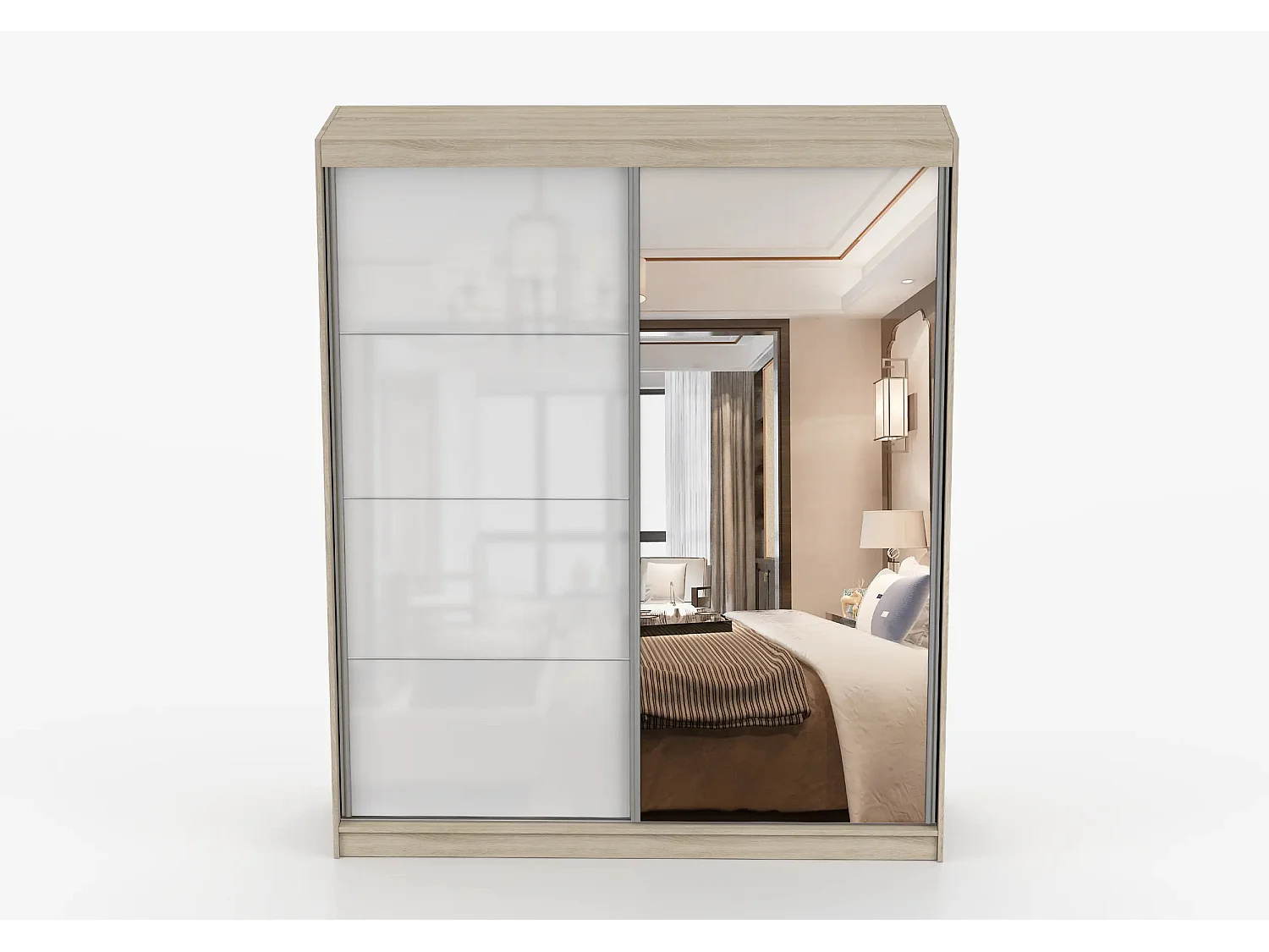 Armoire Naélie 183 cm avec miroir - Chêne - Blanc