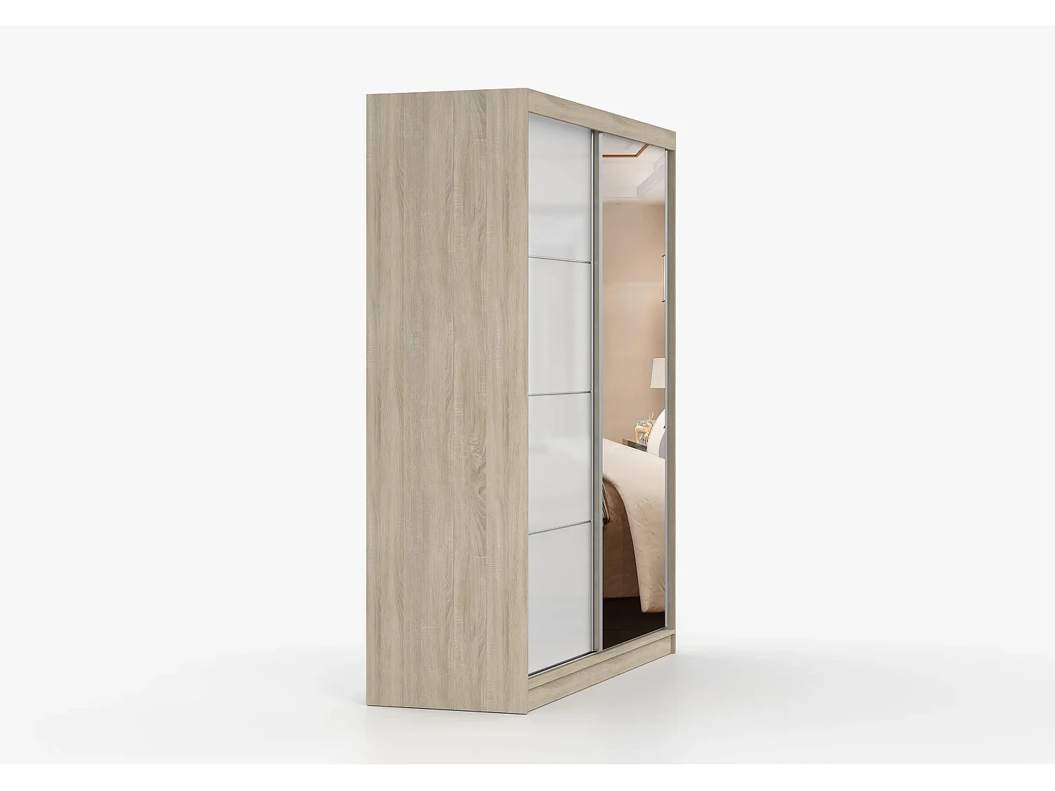 Armoire Naélie 183 cm avec miroir - Chêne - Blanc