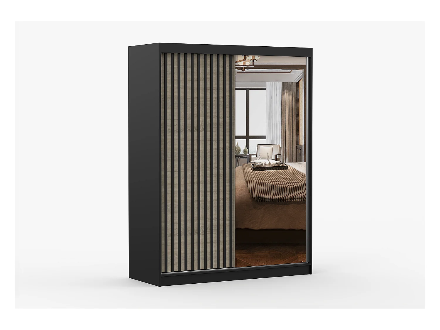 Armoire Nélia 150 cm avec miroir - Noir - Chêne