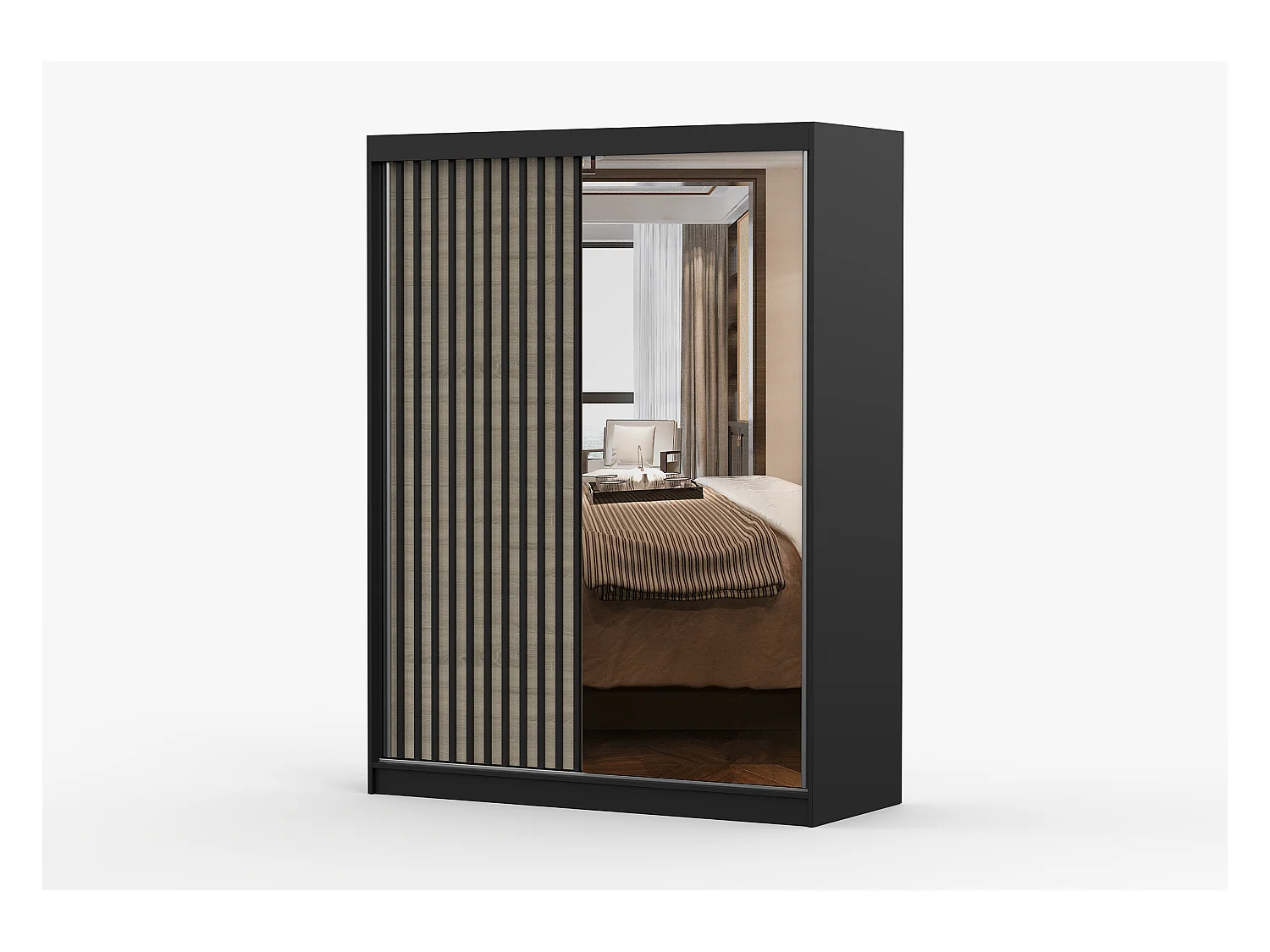 Armoire Nélia 150 cm avec miroir - Noir - Chêne
