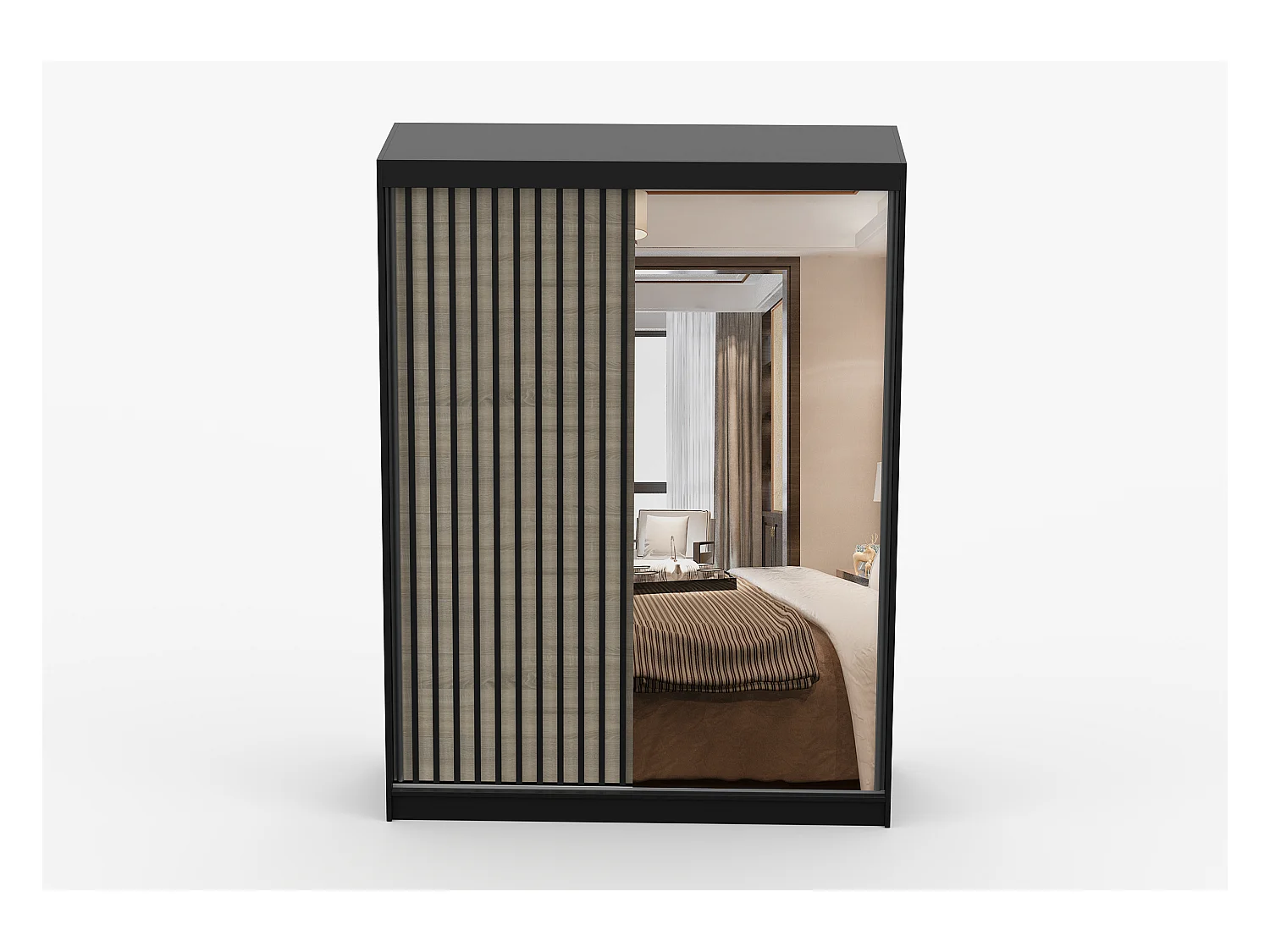 Armoire Nélia 150 cm avec miroir - Noir - Chêne