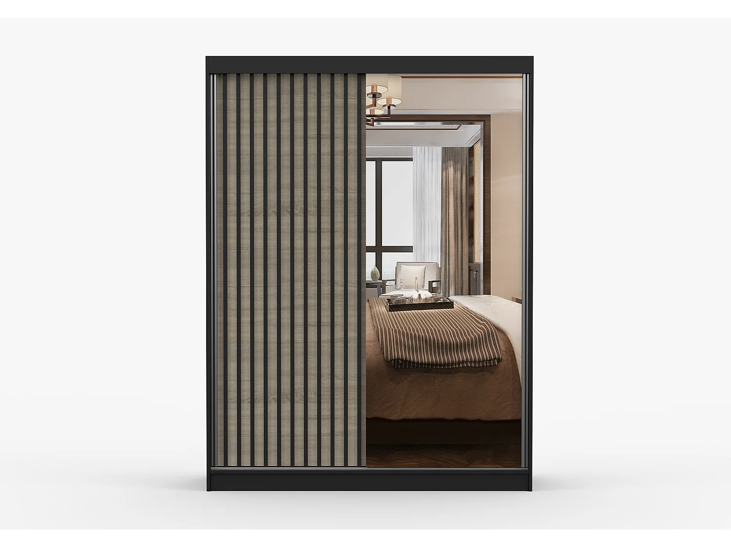 Armoire Nélia 150 cm avec miroir - Noir - Chêne