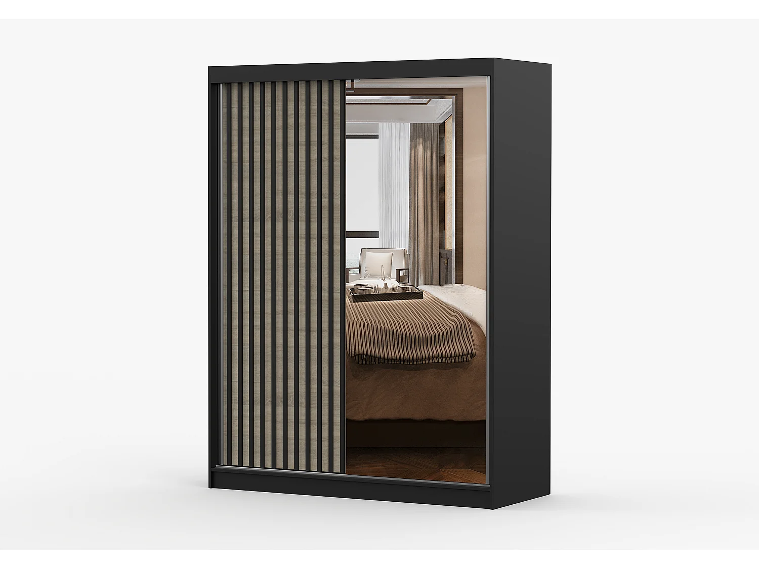 Armoire Nélia 150 cm avec miroir - Noir - Chêne
