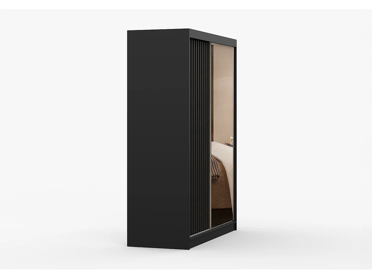 Armoire Nélia 150 cm avec miroir - Noir - Chêne