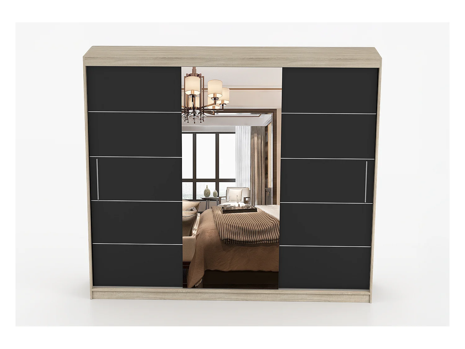 Armoire Théana avec miroir 250 cm - Chêne - Noir