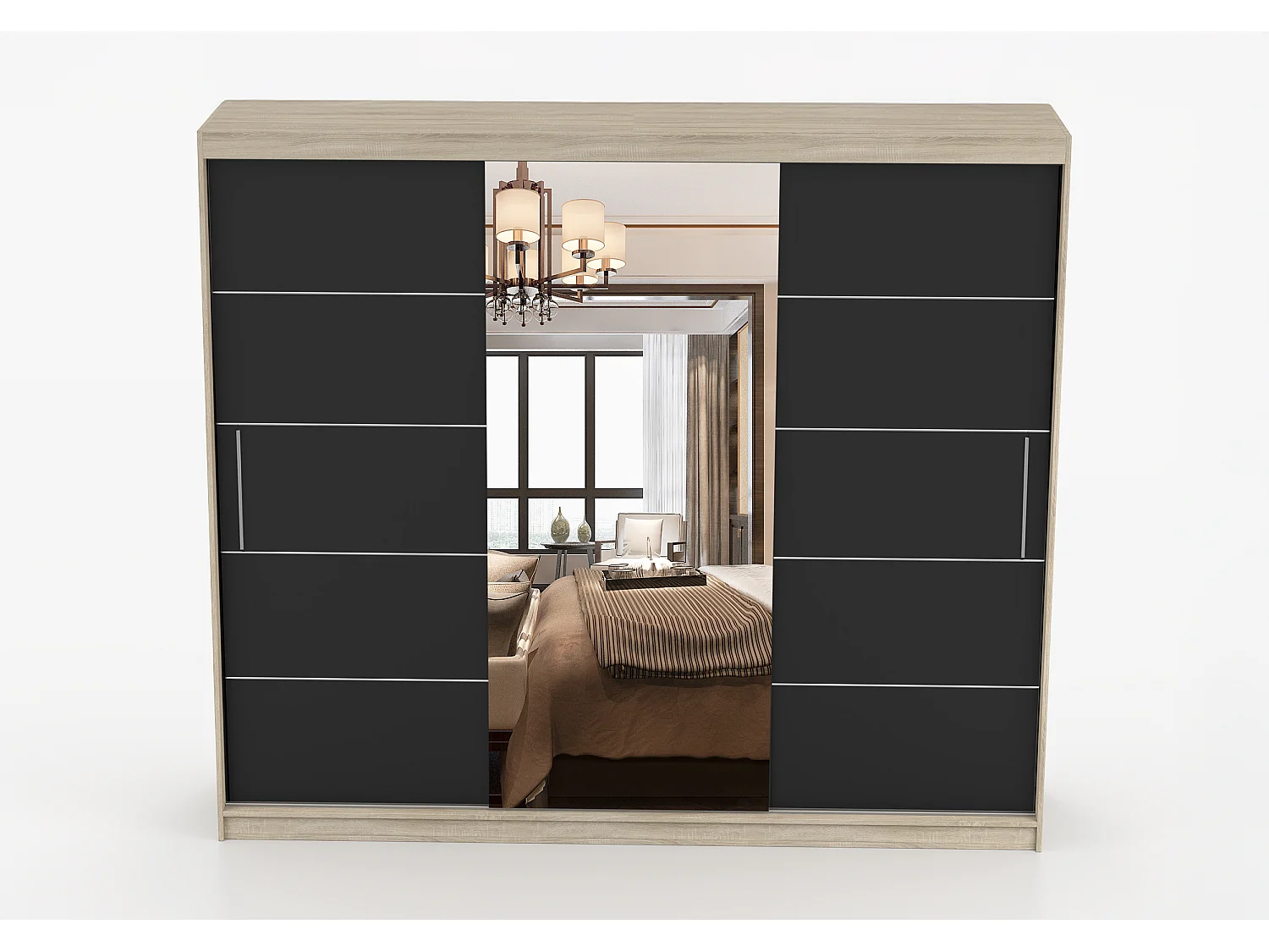 Armoire Théana avec miroir 250 cm - Chêne - Noir