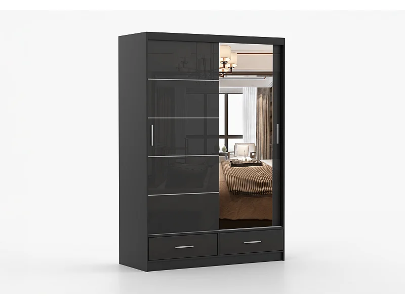 Armoire Saphina 150 cm avec miroir - Noir