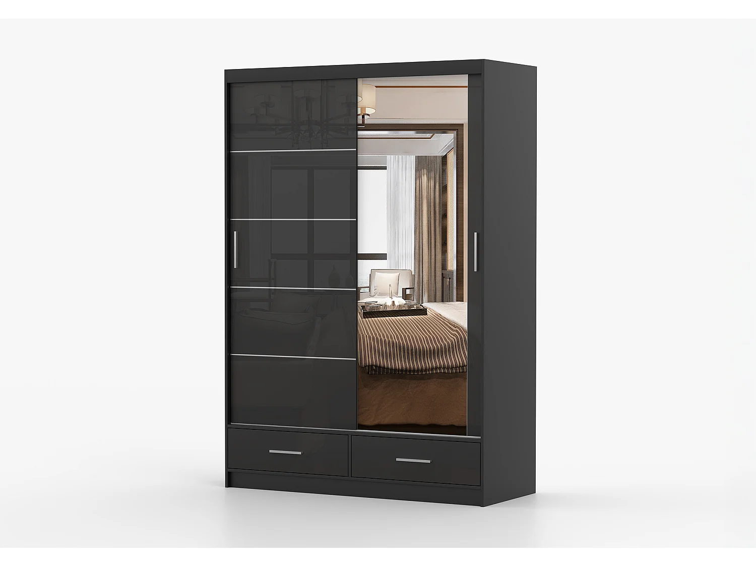 Armoire Saphina 150 cm avec miroir - Noir