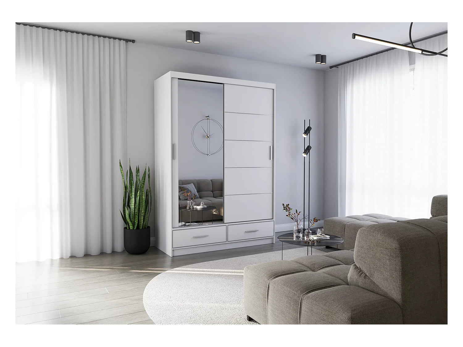 Armoire Silvana 150 cm avec miroir - Blanc