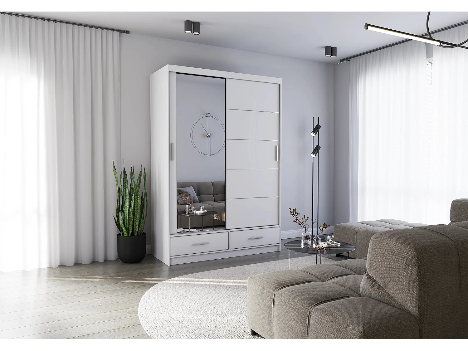 Armoire Silvana 150 cm avec miroir - Blanc