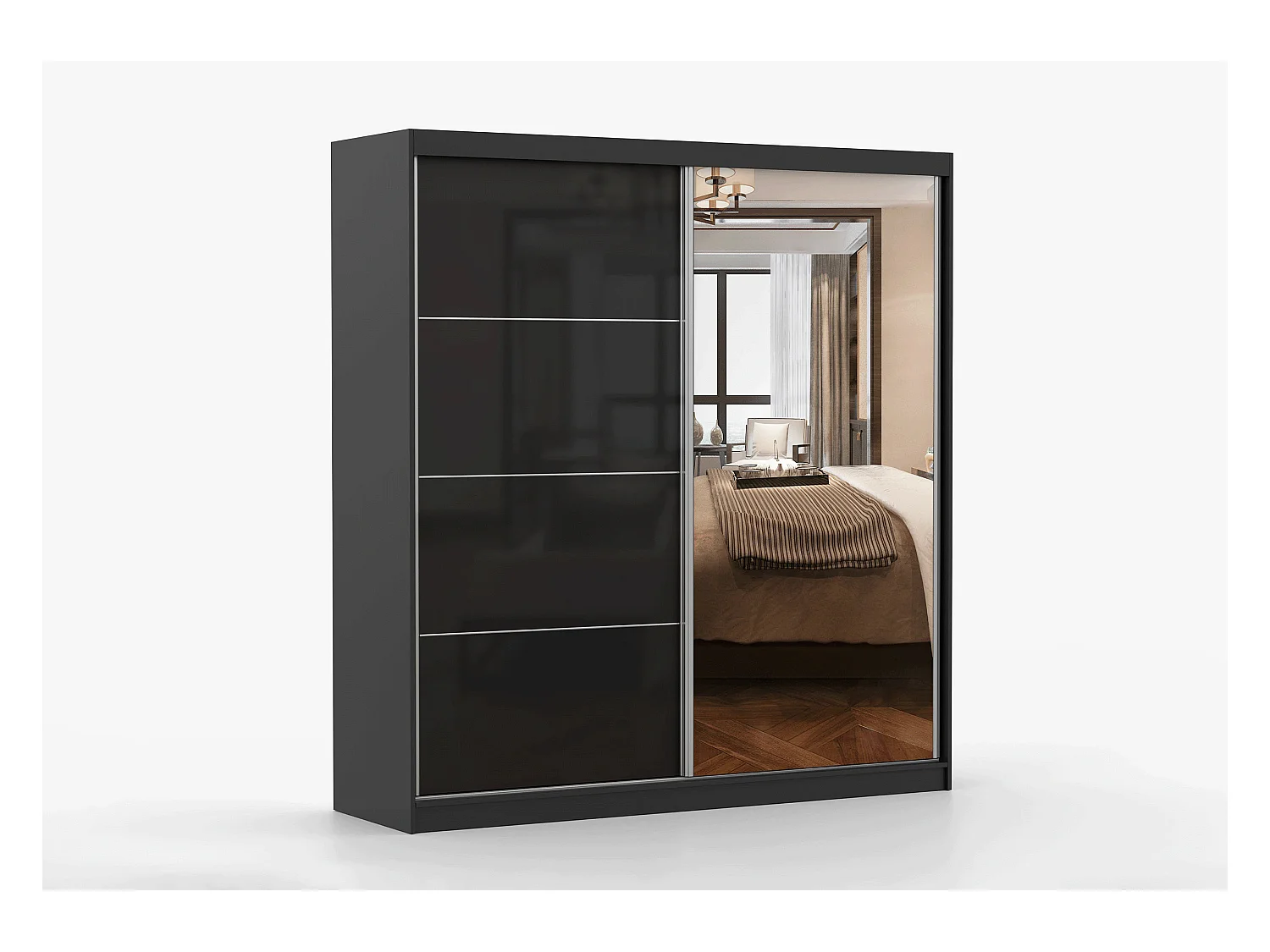 Armoire Calypso 203 cm avec miroir - Noir