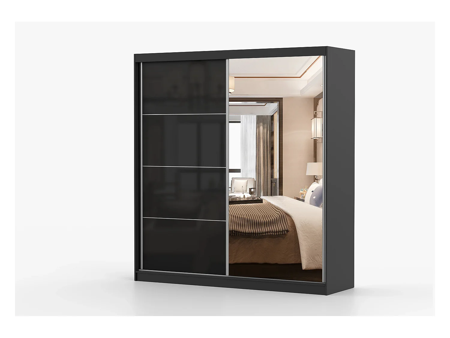 Armoire Calypso 203 cm avec miroir - Noir