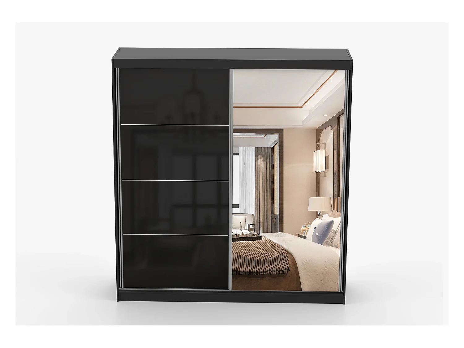 Armoire Calypso 203 cm avec miroir - Noir