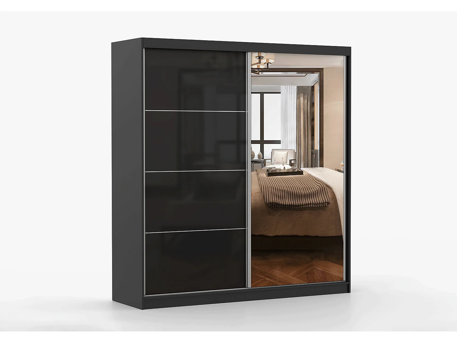 Armoire Calypso 203 cm avec miroir - Noir
