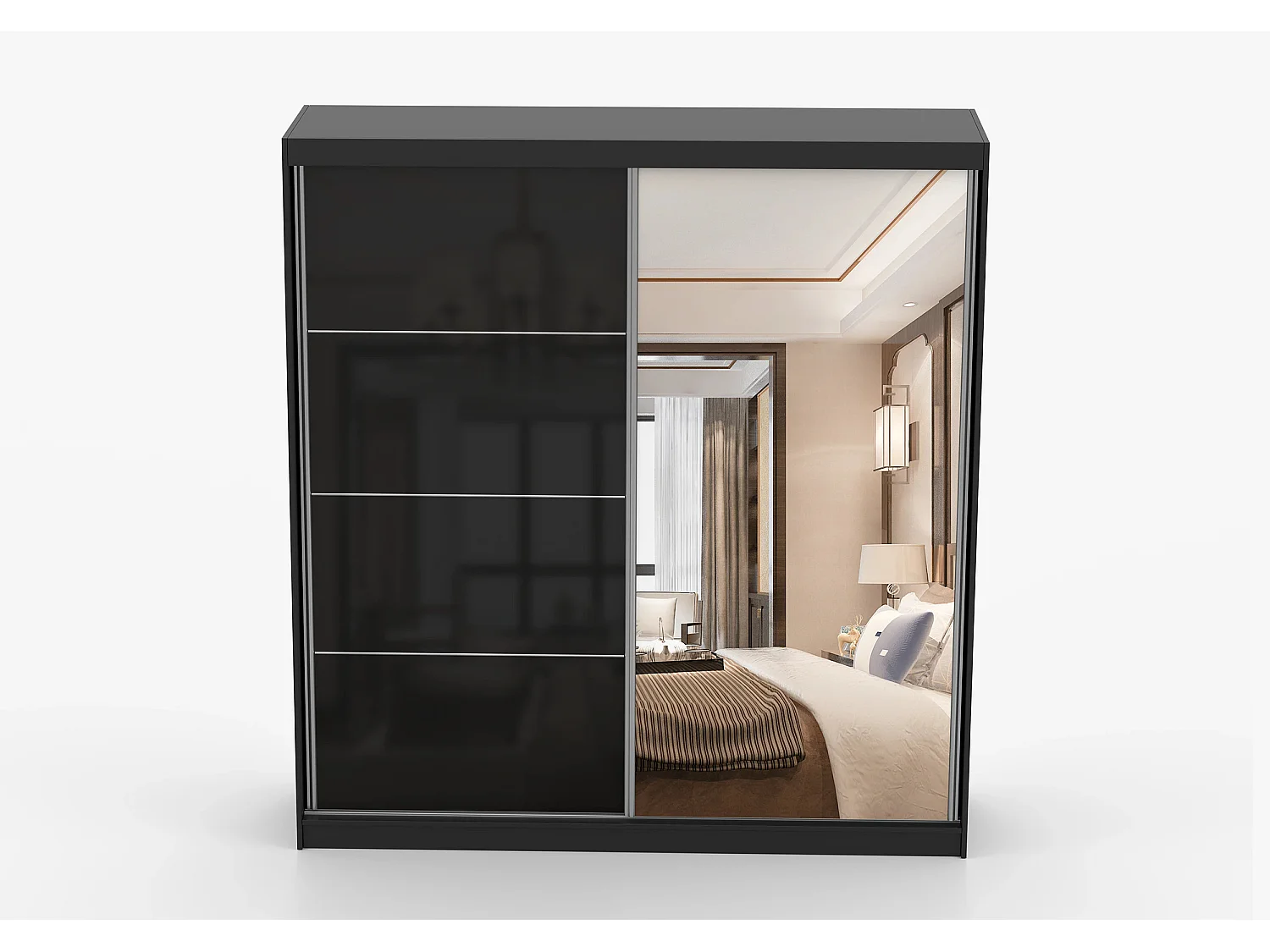 Armoire Calypso 203 cm avec miroir - Noir