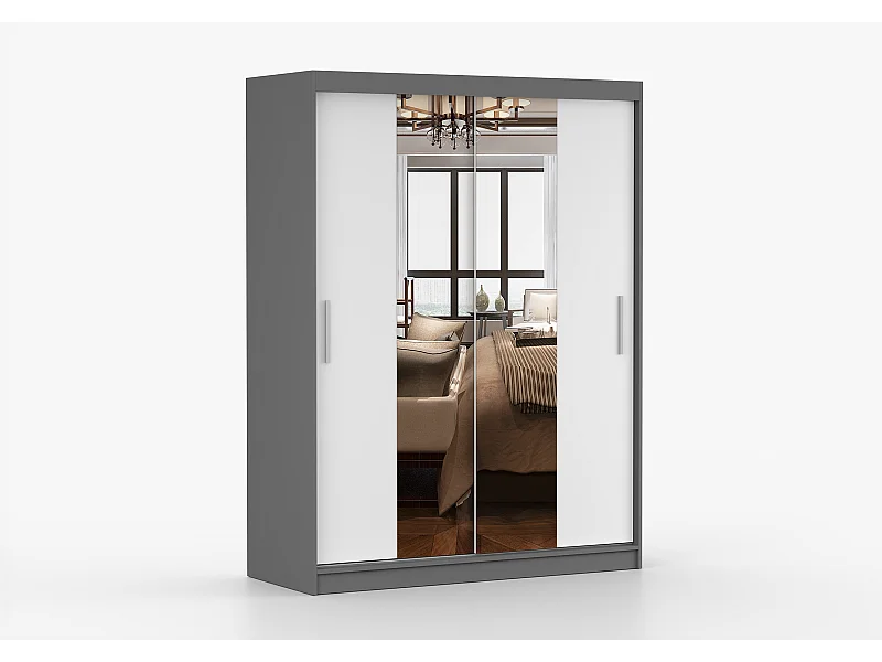 Armoire Aenora 150 cm avec miroir - Gris - Blanc
