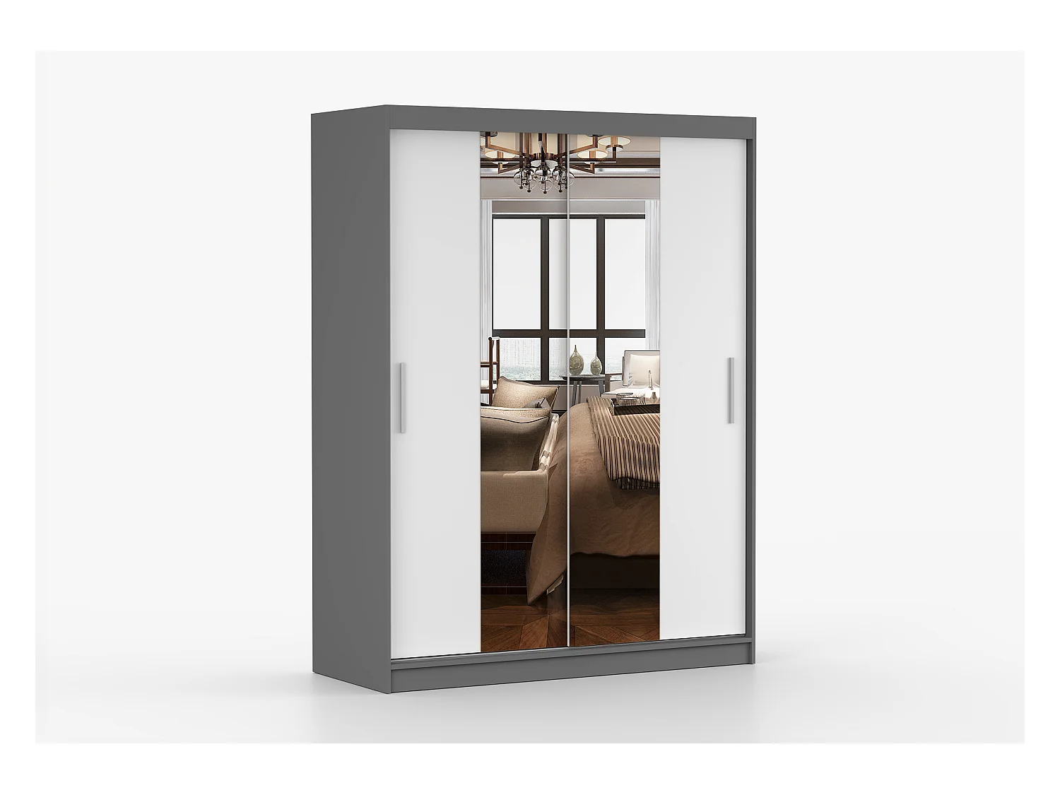 Armoire Aenora 150 cm avec miroir - Gris - Blanc