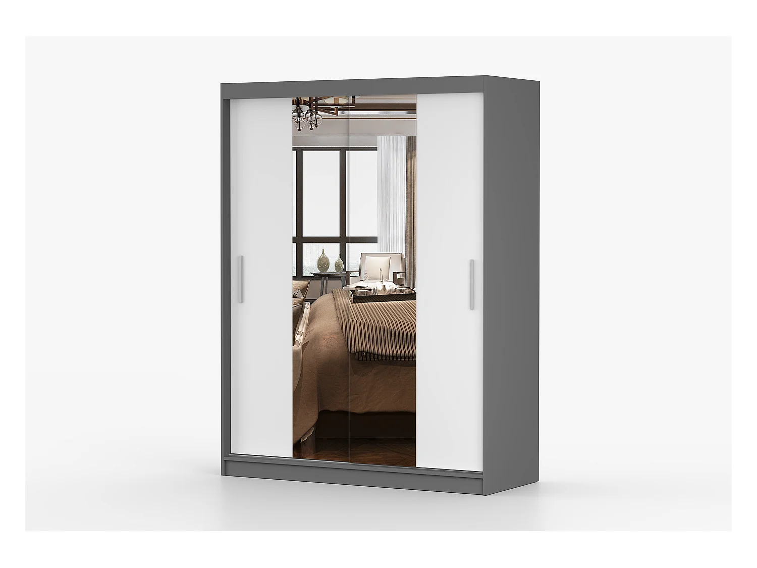 Armoire Aenora 150 cm avec miroir - Gris - Blanc