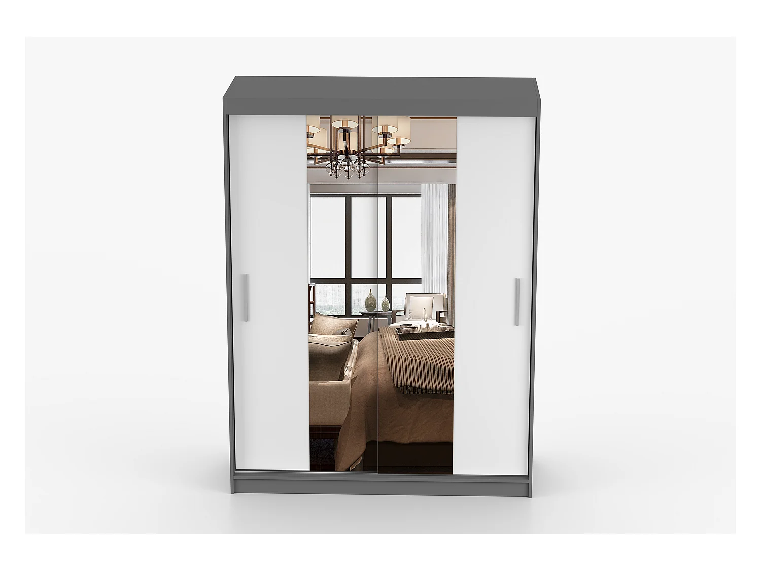 Armoire Aenora 150 cm avec miroir - Gris - Blanc