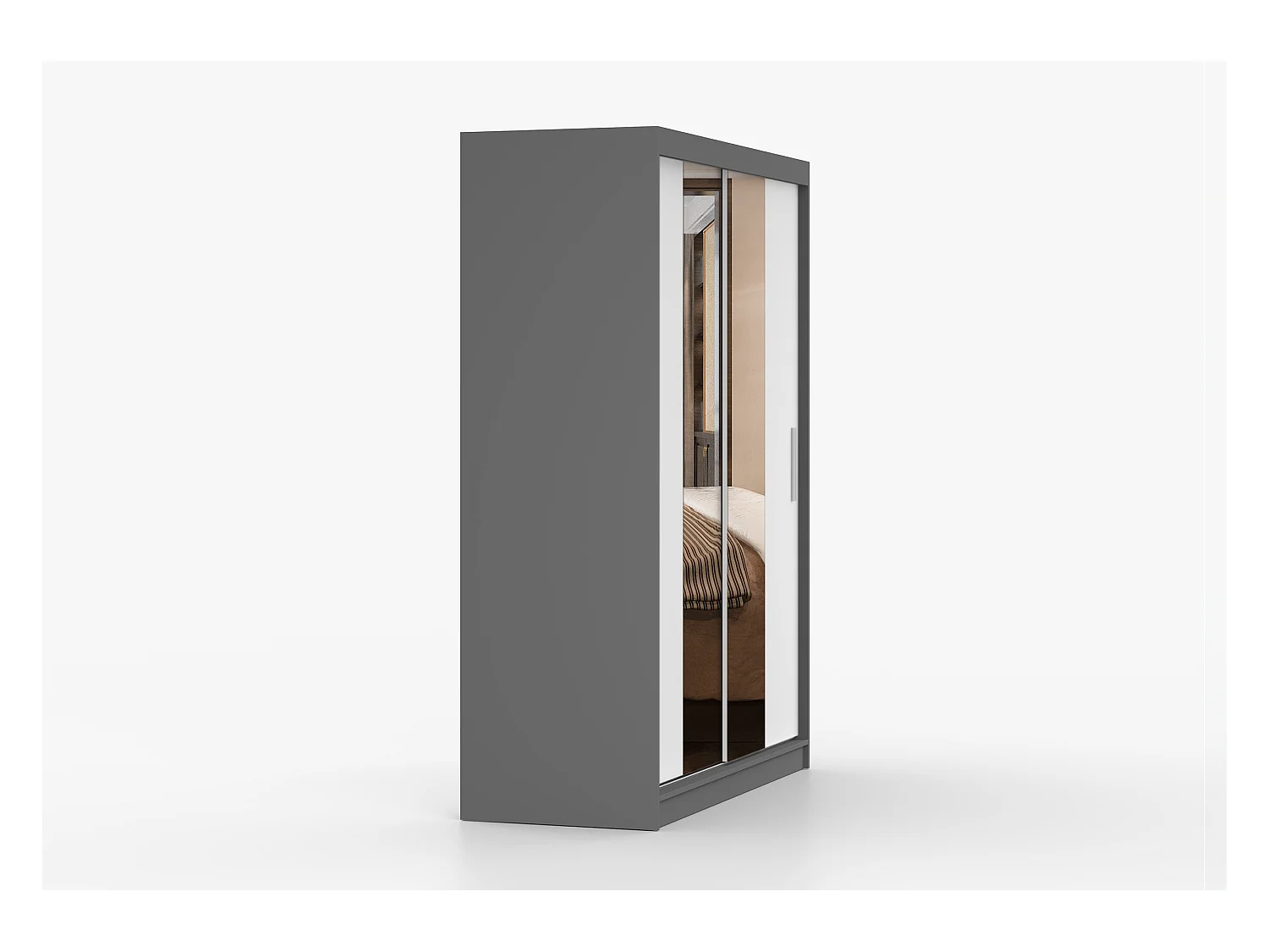 Armoire Aenora 150 cm avec miroir - Gris - Blanc