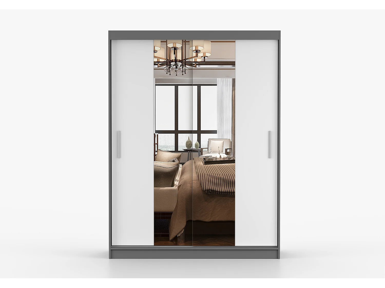 Armoire Aenora 150 cm avec miroir - Gris - Blanc