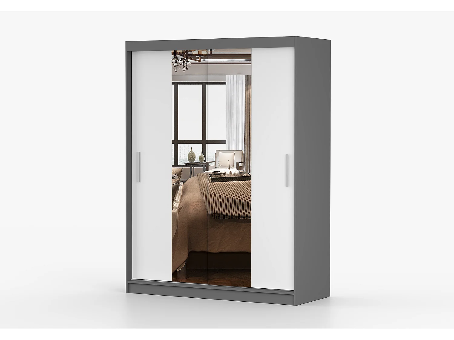 Armoire Aenora 150 cm avec miroir - Gris - Blanc