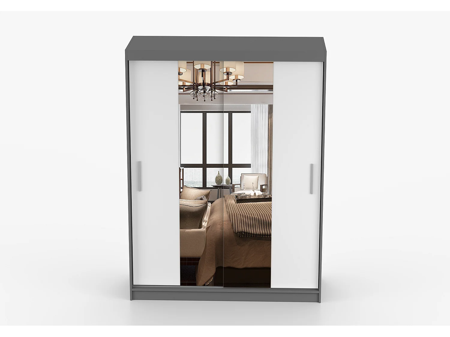 Armoire Aenora 150 cm avec miroir - Gris - Blanc