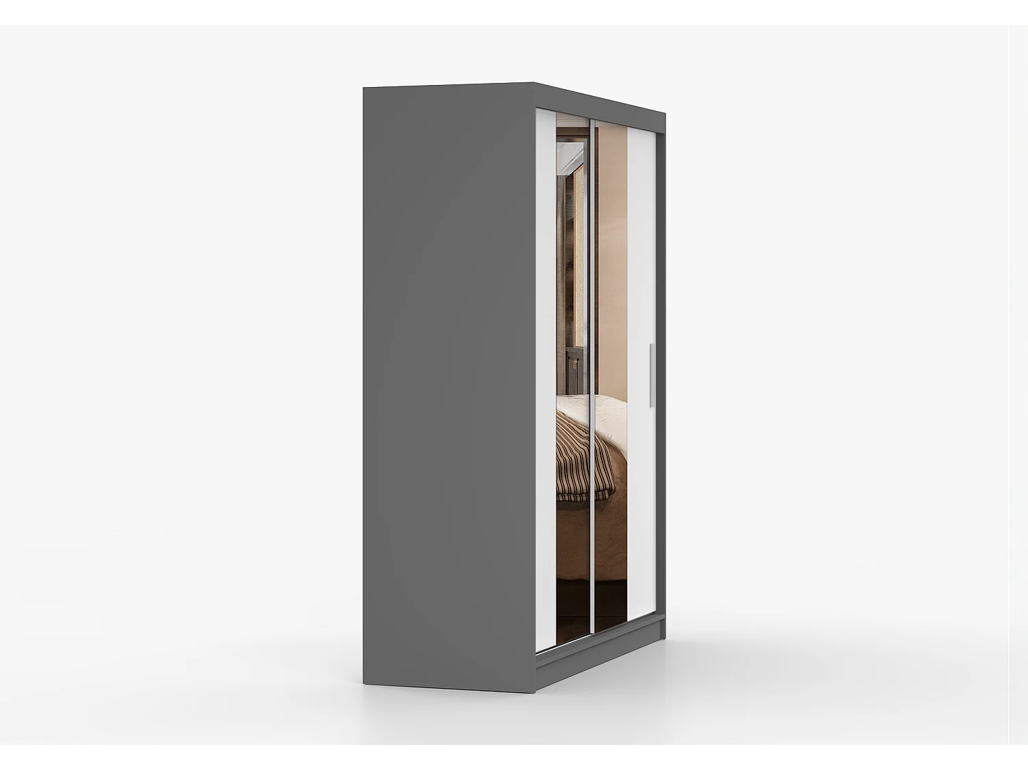 Armoire Aenora 150 cm avec miroir - Gris - Blanc