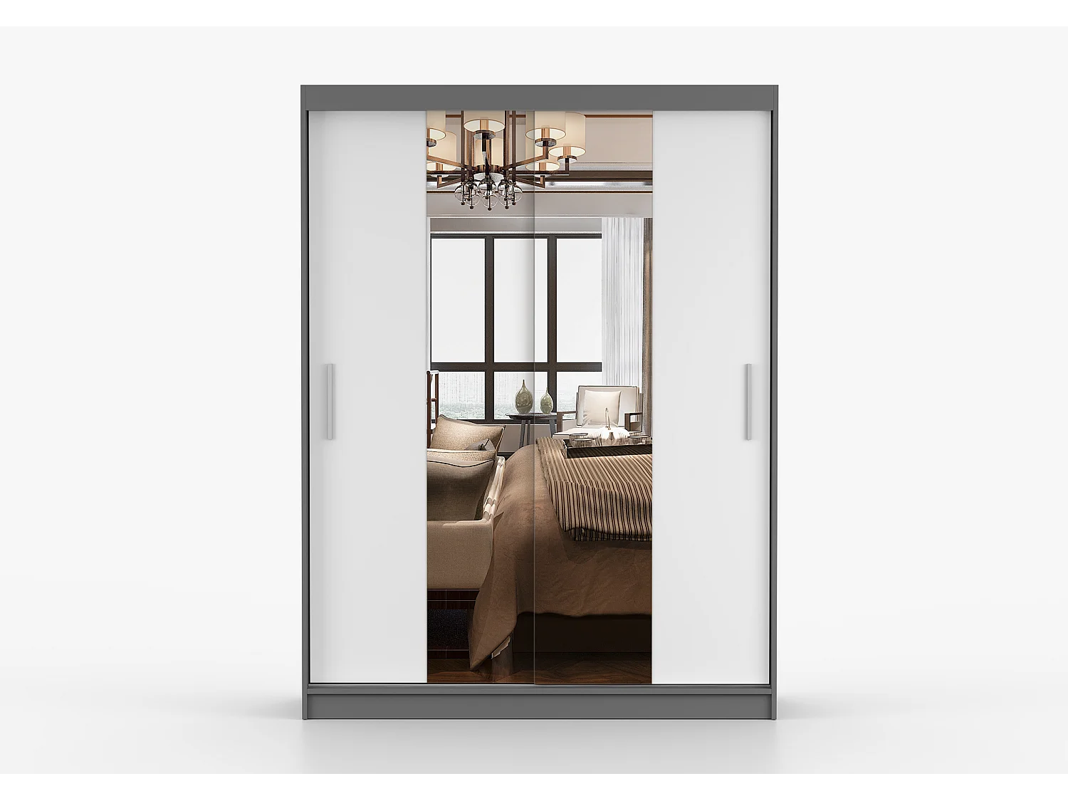 Armoire Aenora 150 cm avec miroir - Gris - Blanc