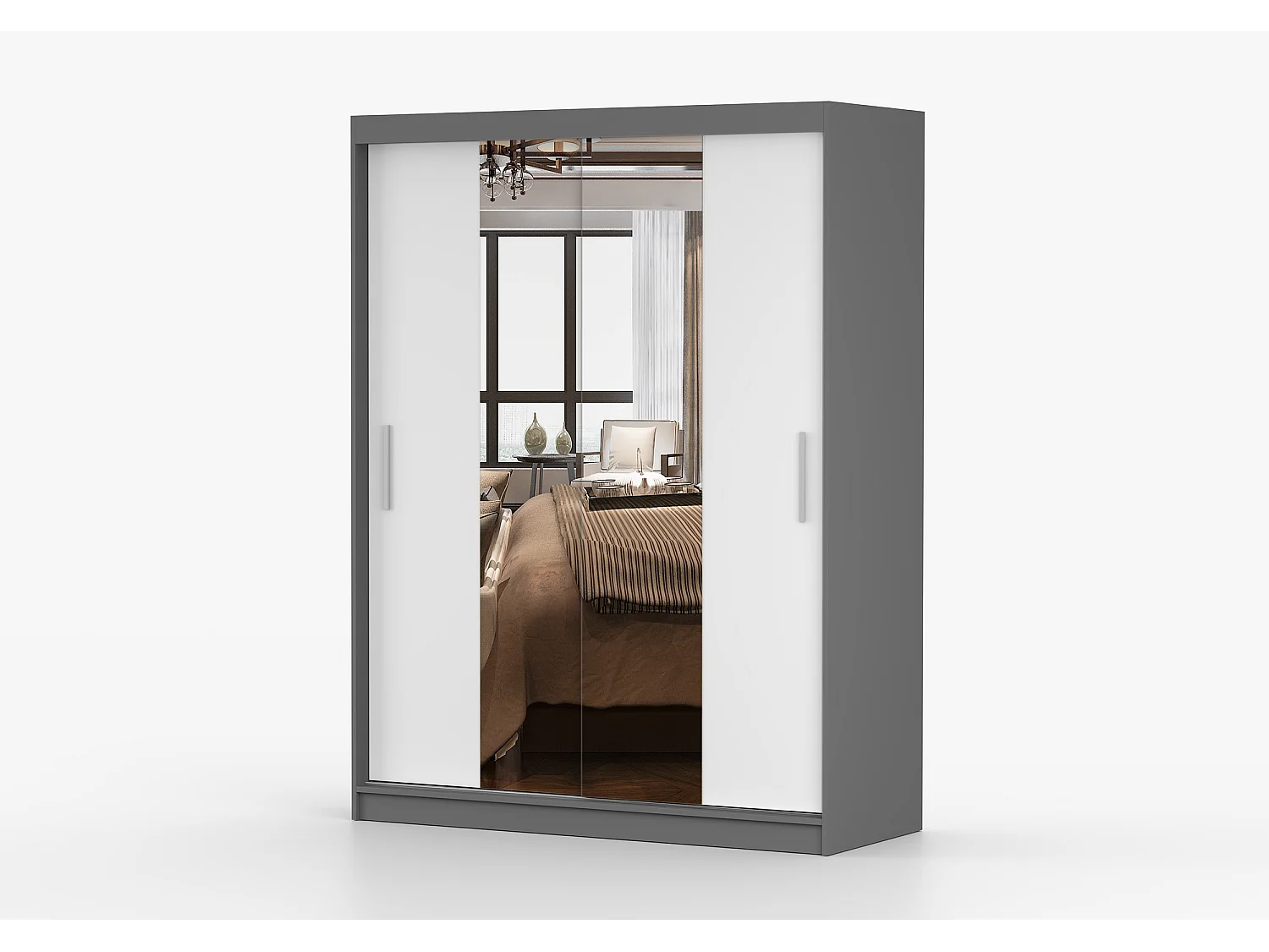 Armoire Aenora 150 cm avec miroir - Gris - Blanc