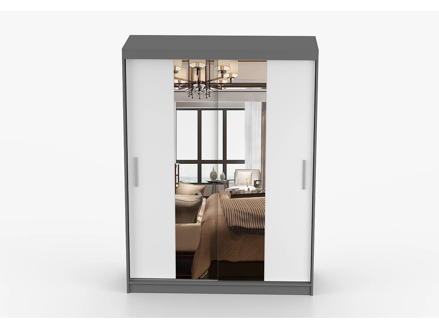 Armoire Aenora 150 cm avec miroir - Gris - Blanc