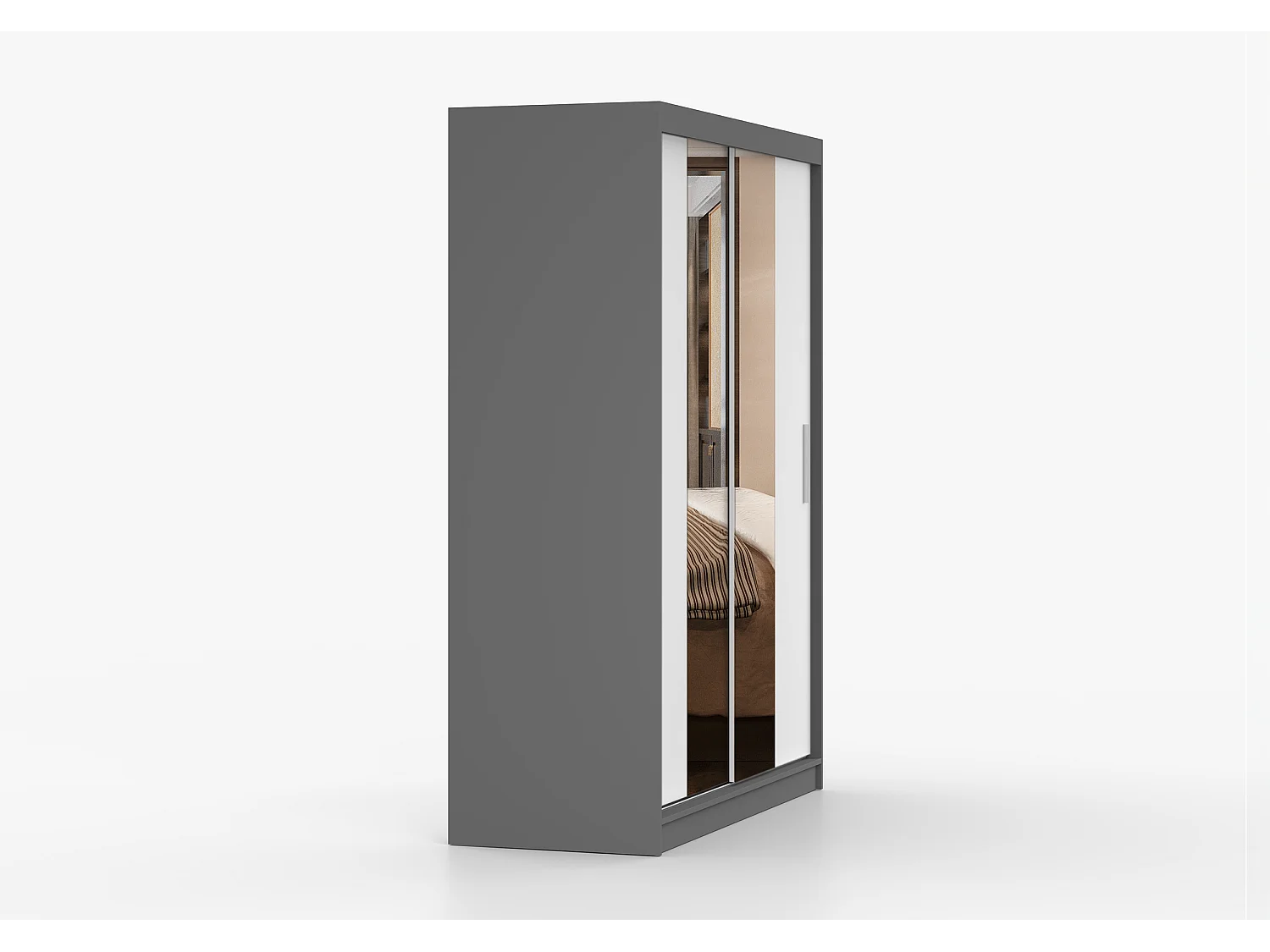 Armoire Aenora 150 cm avec miroir - Gris - Blanc