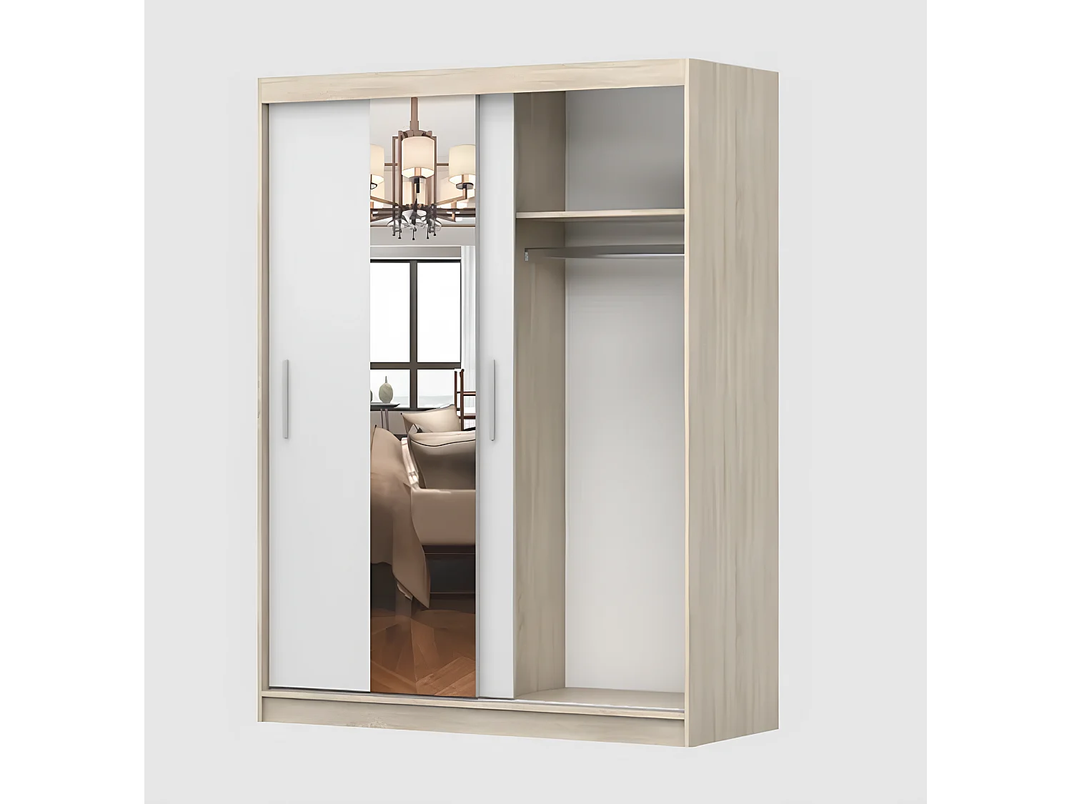 Armoire Aenora 150 cm avec miroir - Gris - Blanc