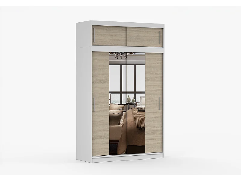 Armoire avec extension Nahelys 150 cm avec miroir - Blanc - Chêne