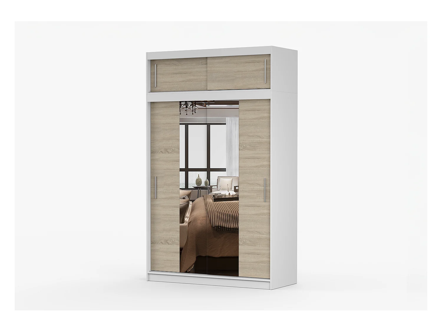 Armoire avec extension Nahelys 150 cm avec miroir - Blanc - Chêne