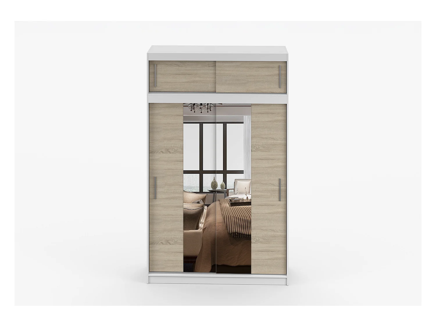 Armoire avec extension Nahelys 150 cm avec miroir - Blanc - Chêne