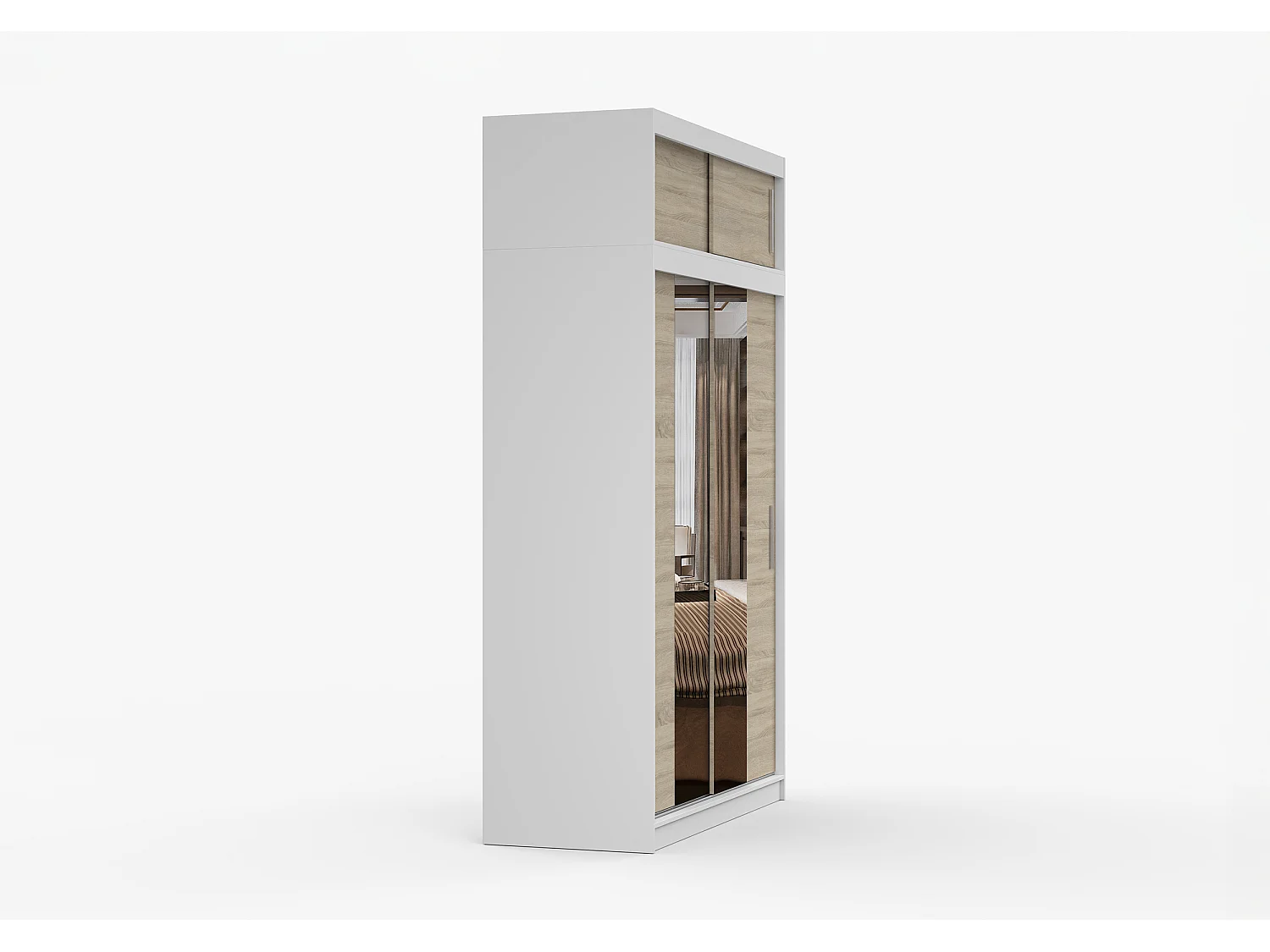 Armoire avec extension Nahelys 150 cm avec miroir - Blanc - Chêne
