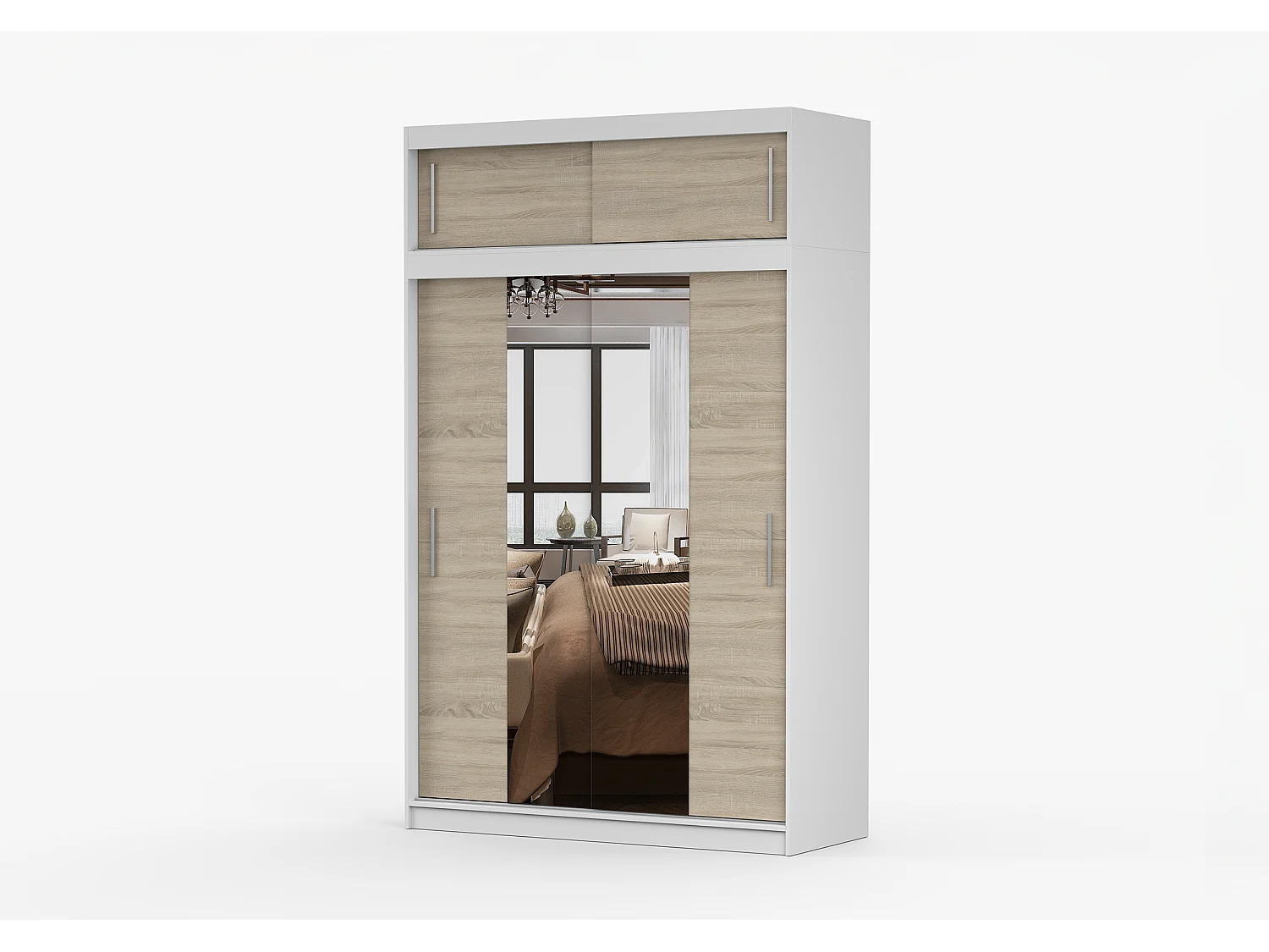 Armoire avec extension Nahelys 150 cm avec miroir - Blanc - Chêne