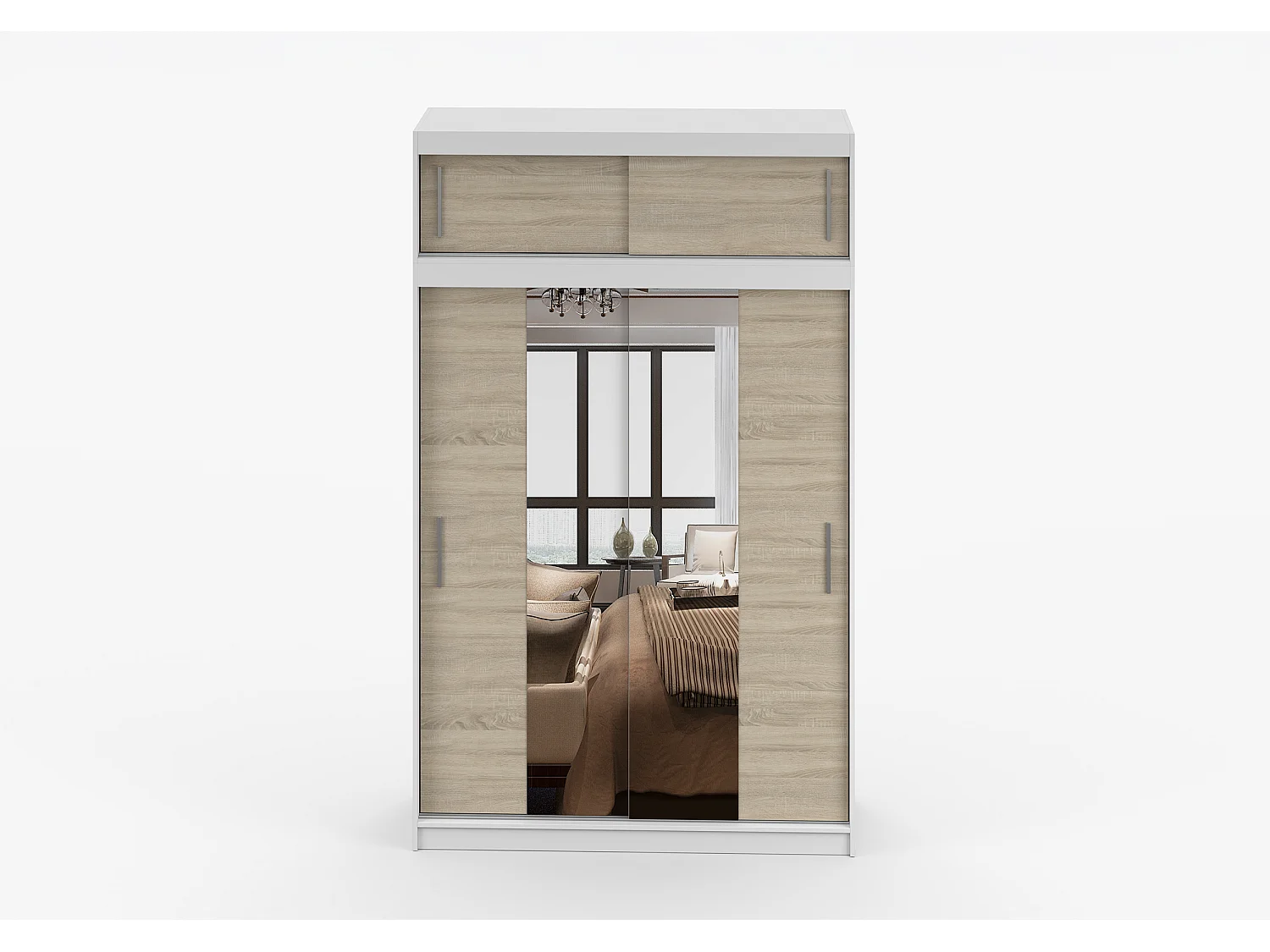 Armoire avec extension Nahelys 150 cm avec miroir - Blanc - Chêne