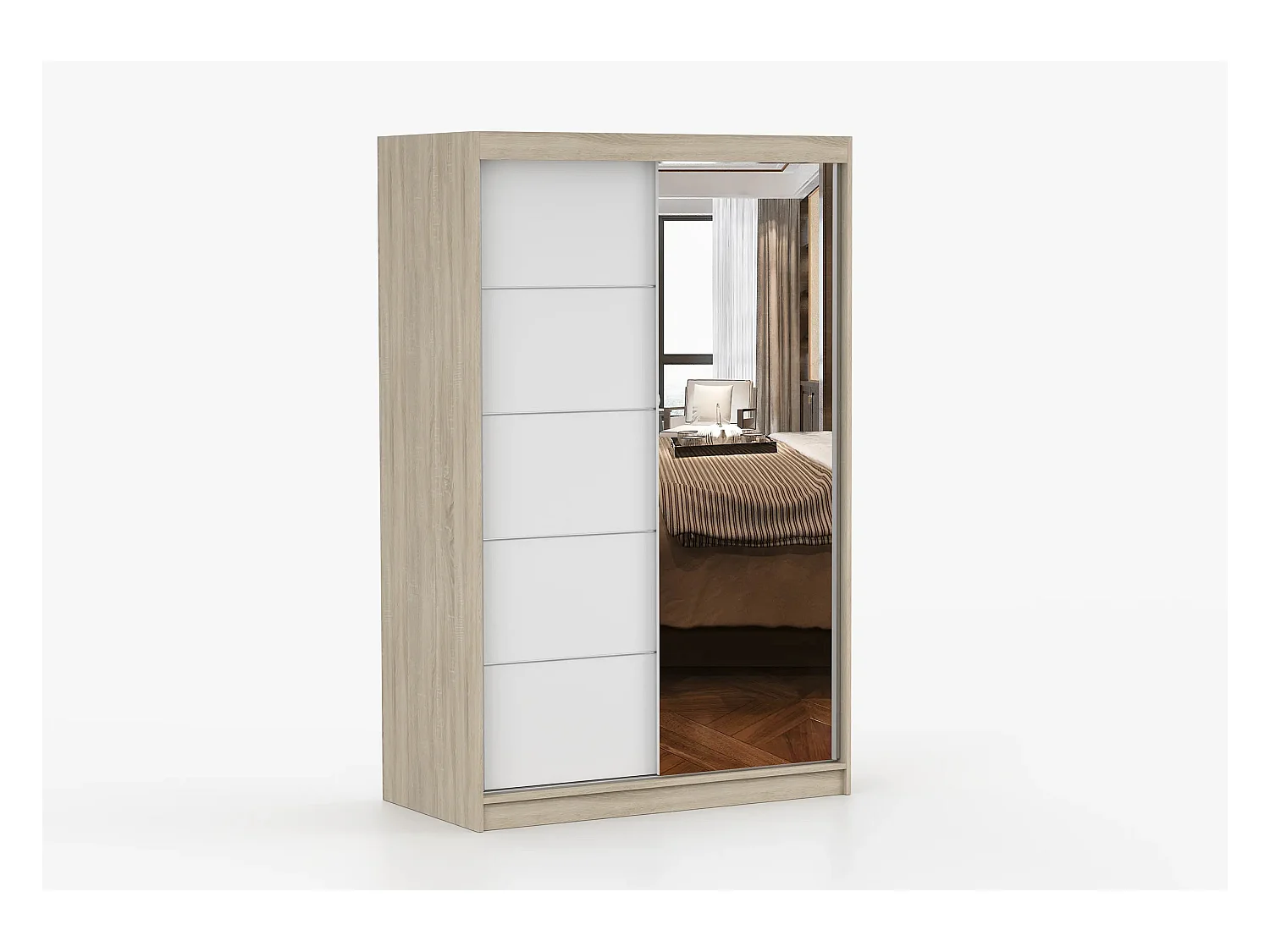 Armoire Syra 120 cm avec miroir - Chêne - Blanc