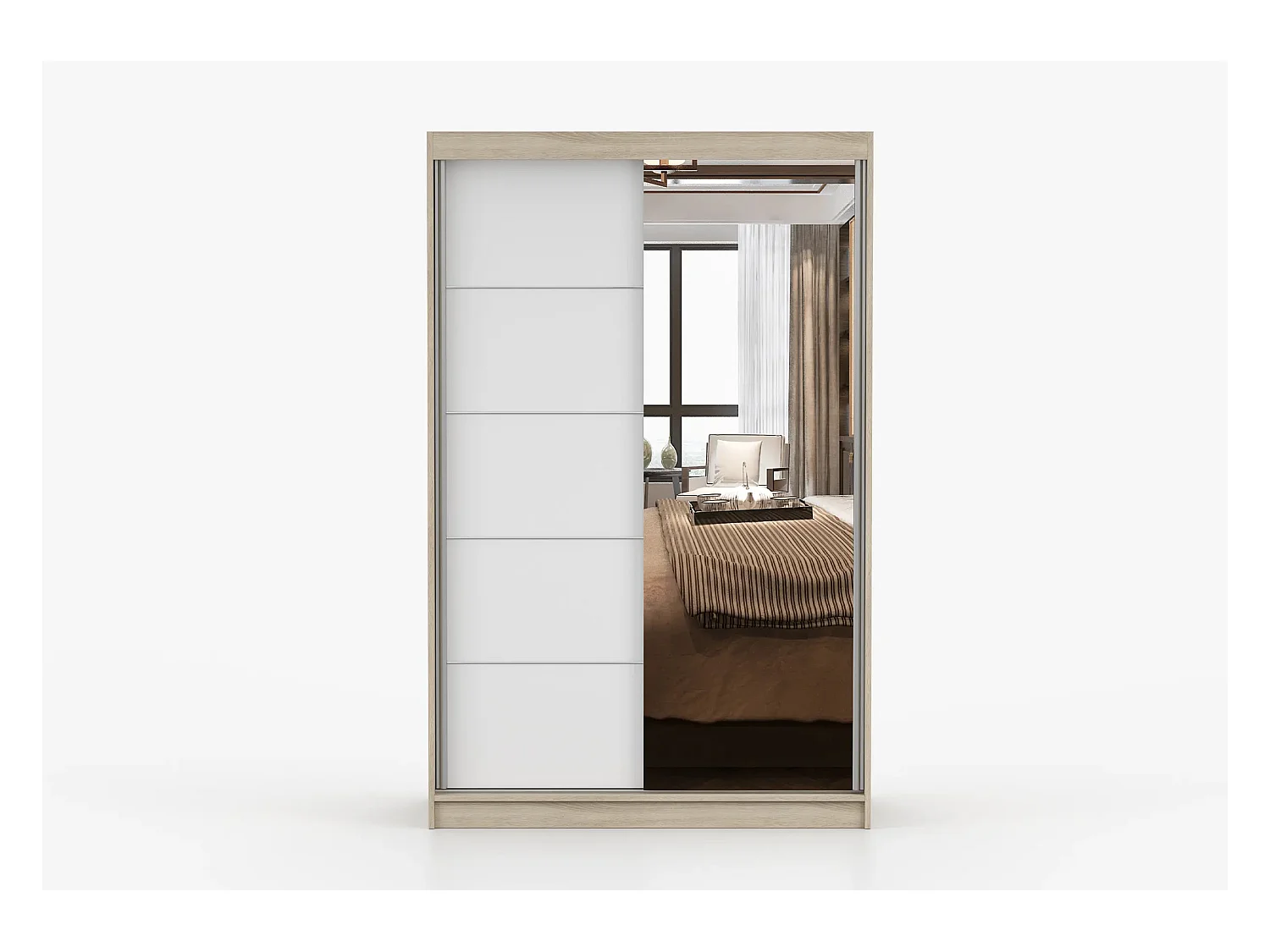 Armoire Syra 120 cm avec miroir - Chêne - Blanc