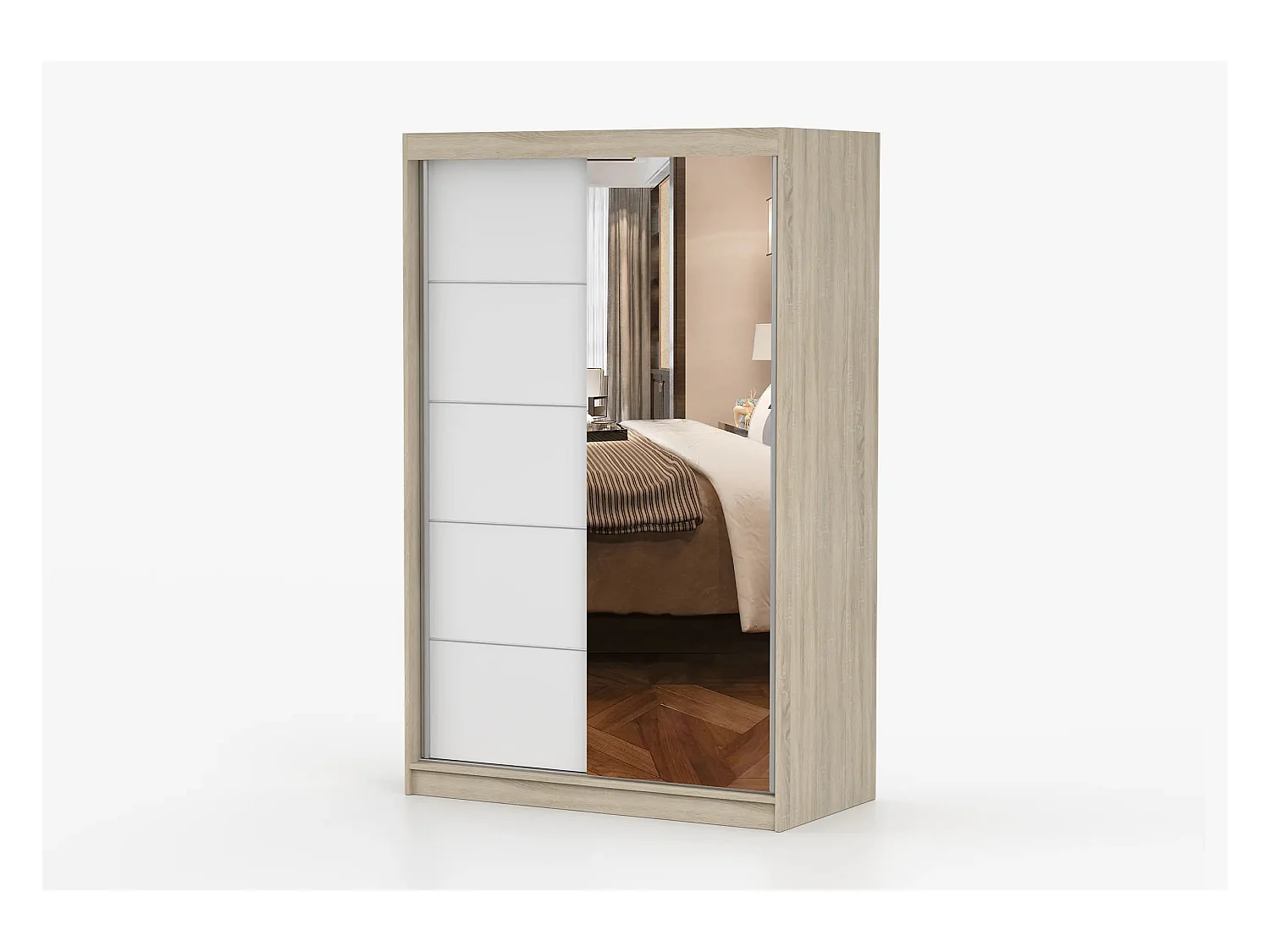 Armoire Syra 120 cm avec miroir - Chêne - Blanc