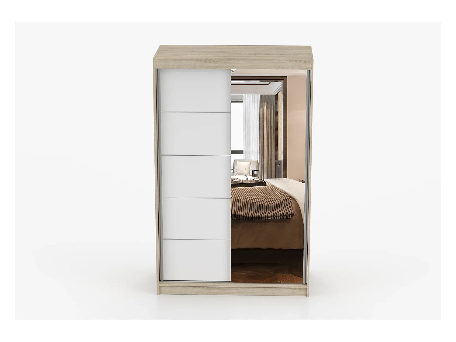 Armoire Syra 120 cm avec miroir - Chêne - Blanc