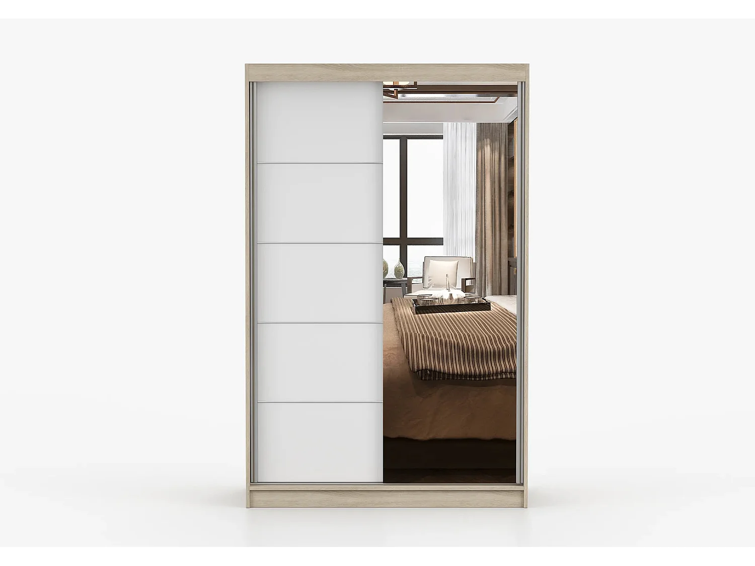Armoire Syra 120 cm avec miroir - Chêne - Blanc