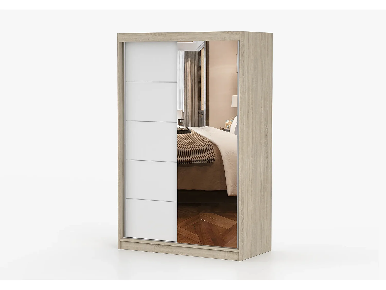 Armoire Syra 120 cm avec miroir - Chêne - Blanc