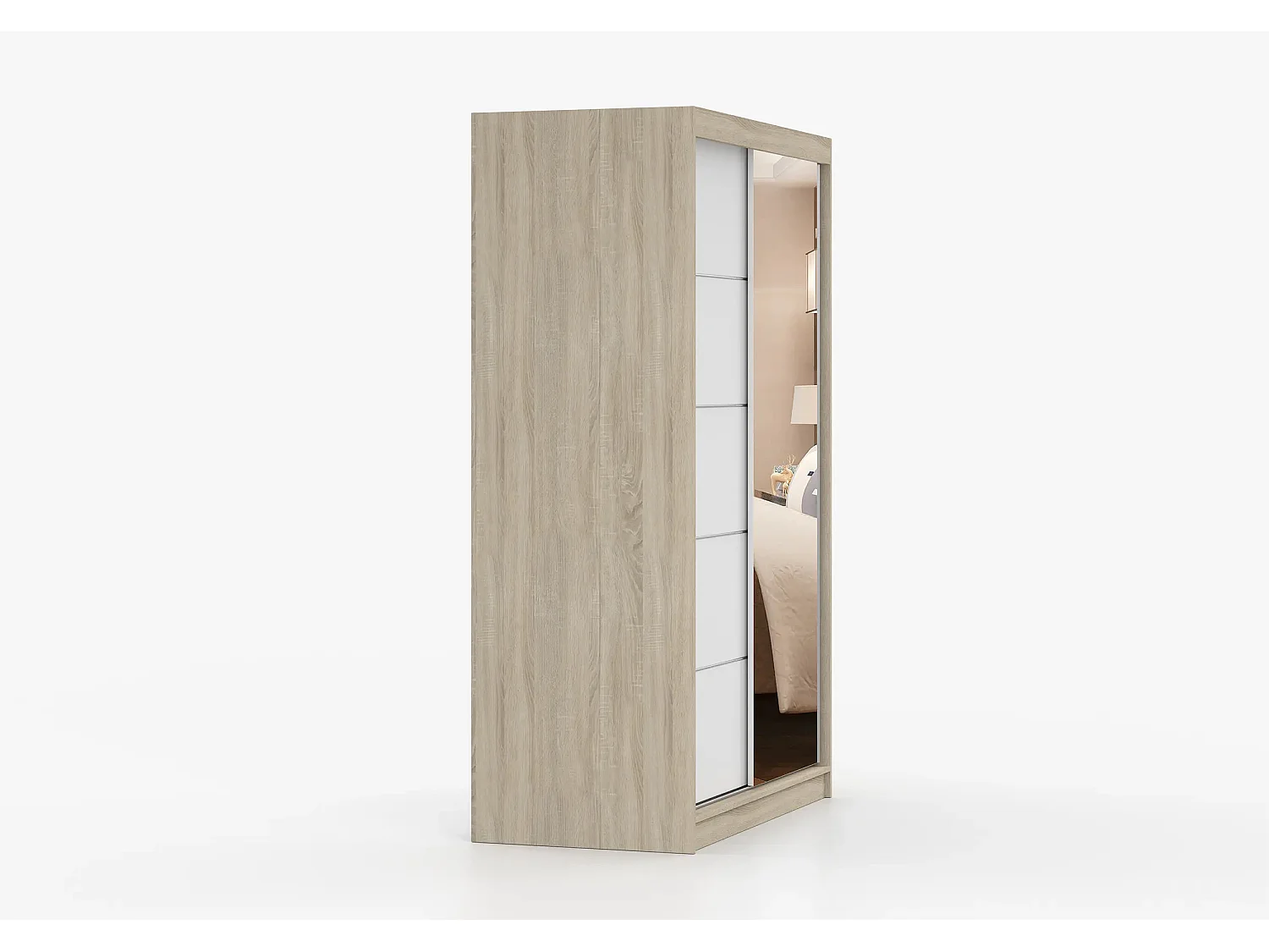 Armoire Syra 120 cm avec miroir - Chêne - Blanc